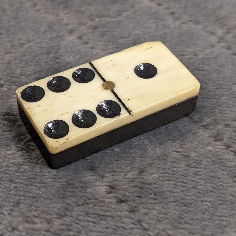 Antique Bone & Ebony w/ Brass Tac Domino Brooche - Picture 6 of 9